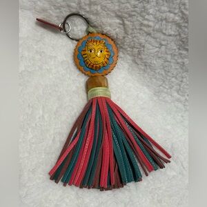 Consuela Lion Charm with Leather Tassel Keychain